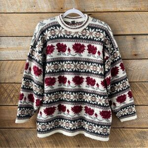 VTG Ship N Shore Floral Print Made in USA Knit Crewneck Sweater Grannycore Large